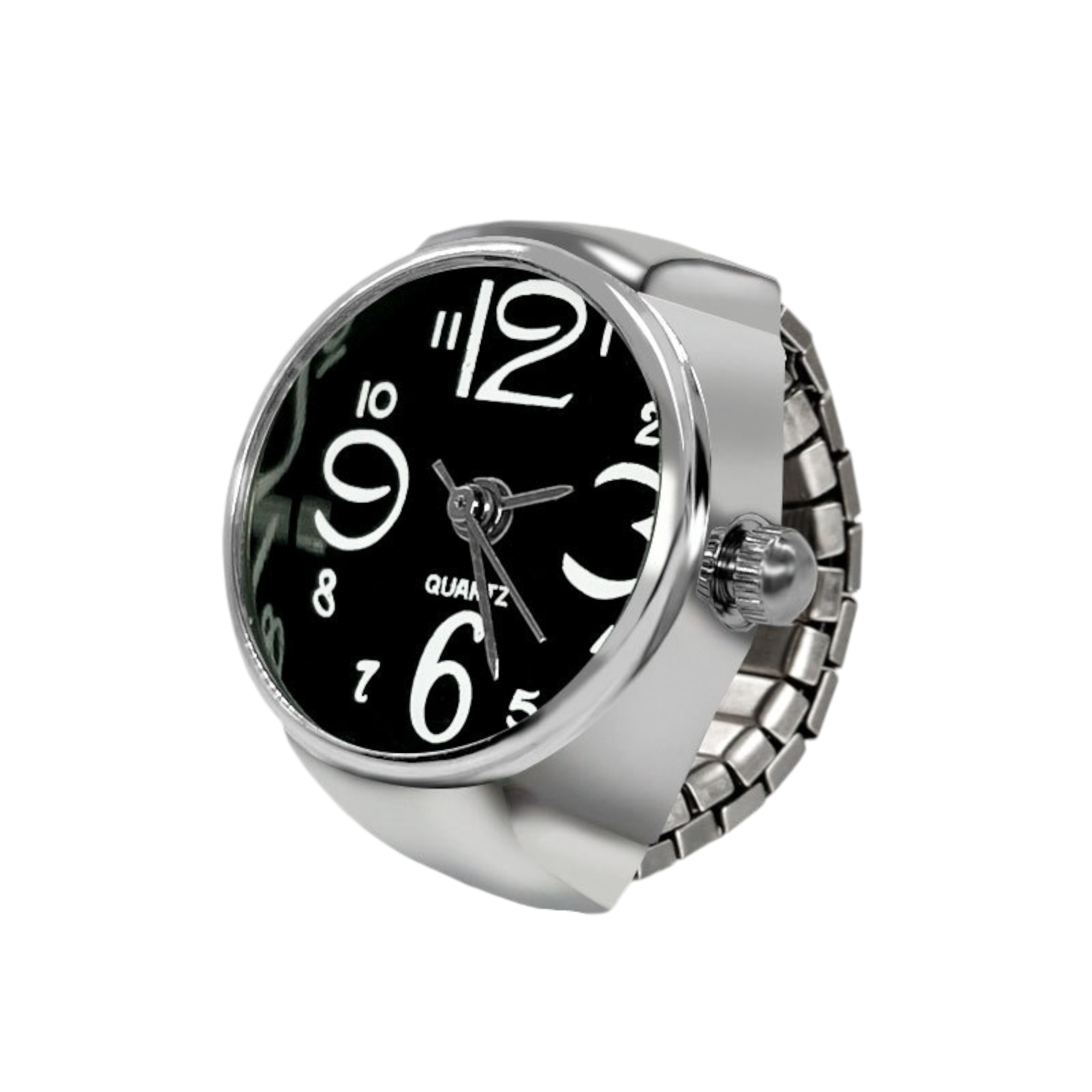 Reloj anillo plateado con negro 