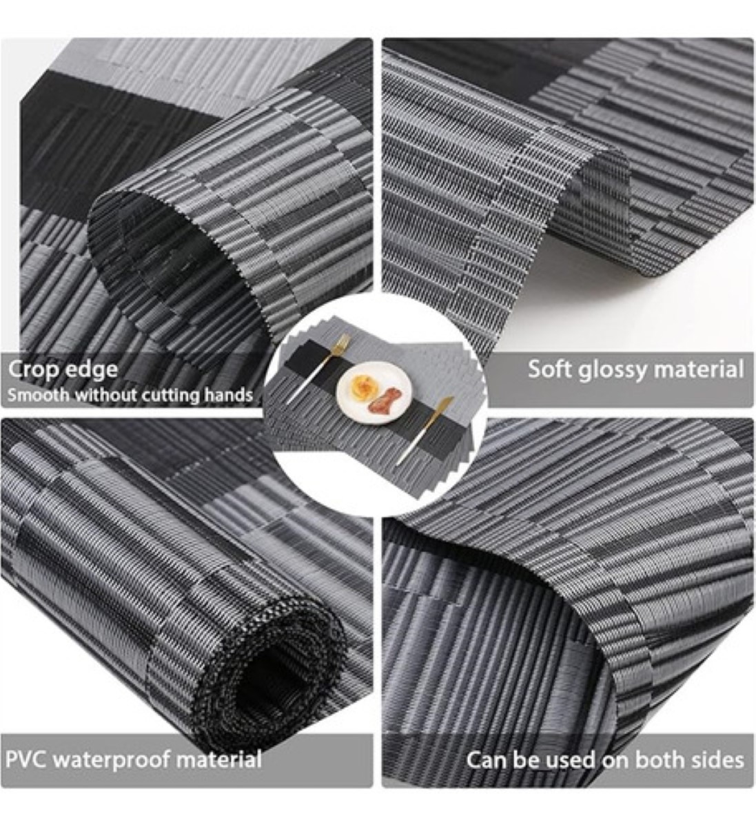 6 Manteles Individuales Para Mesa Comedor Y 1 Camino Mesa Gris