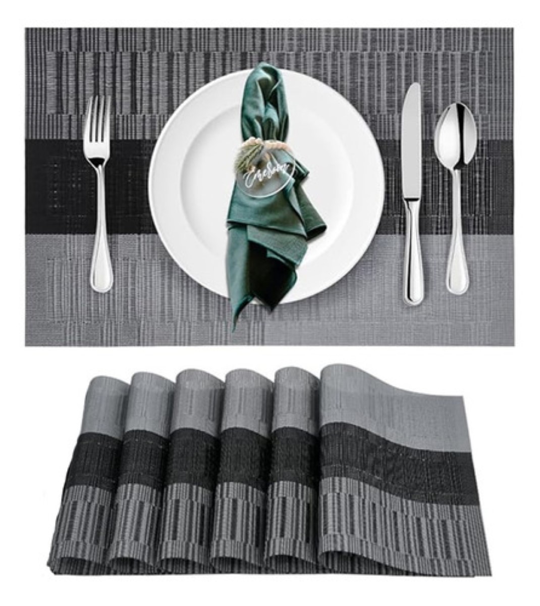 6 Manteles Individuales Para Mesa Comedor Y 1 Camino Mesa Gris