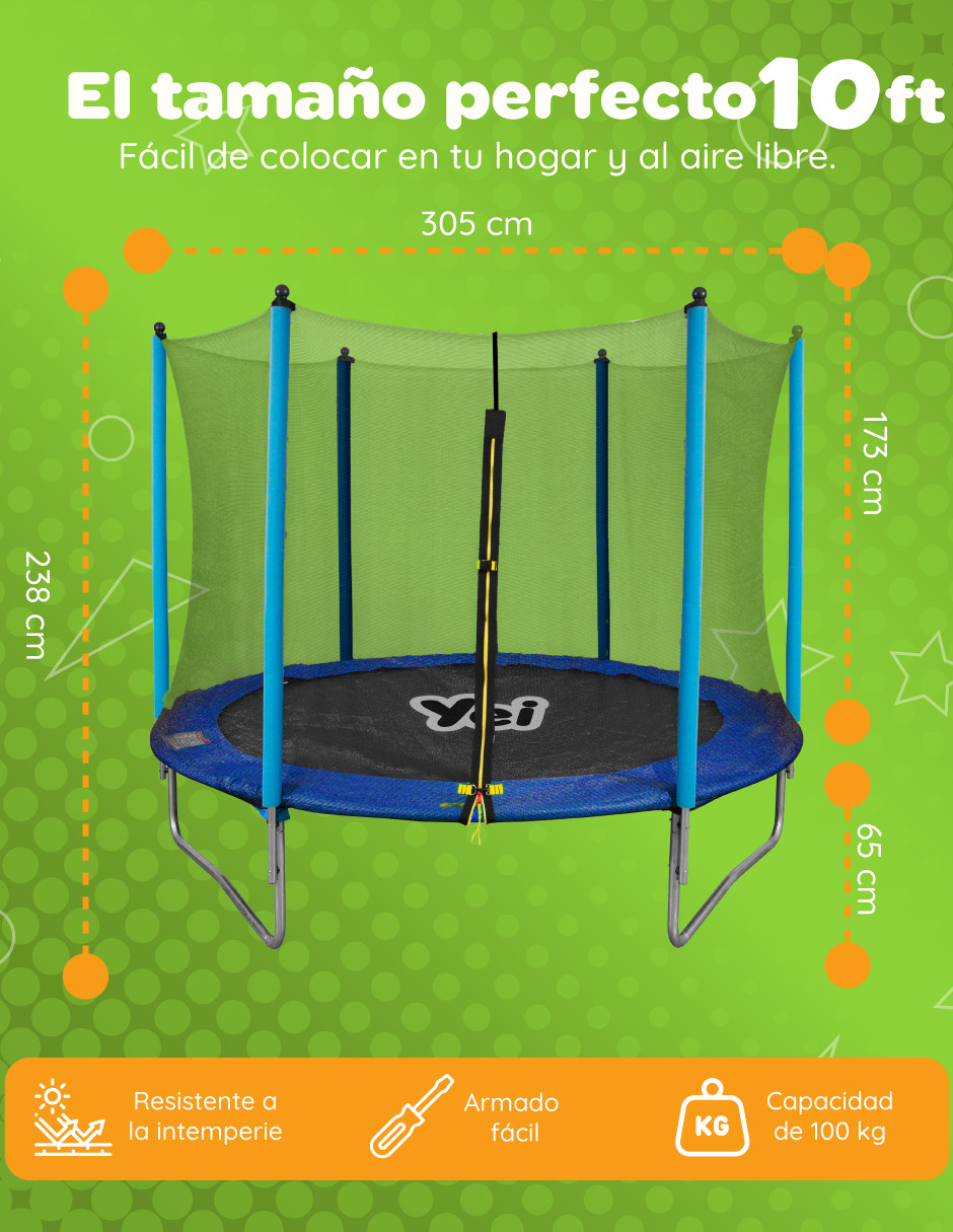 Trampolín 2.4 mts Brincolín Infantil YEI Reforzado 8 Pies Uso Rudo Con Red de Seguridad