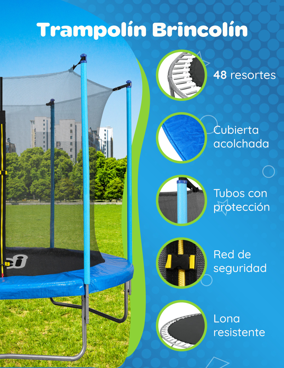 Trampolín 2.4 mts Brincolín Infantil YEI Reforzado 8 Pies Uso Rudo Con Red de Seguridad