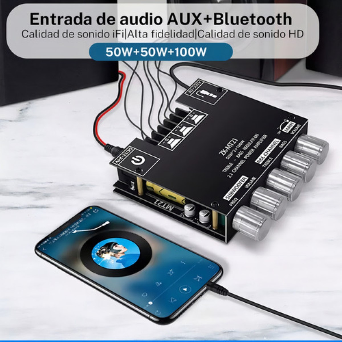 Placa Amplificadora De Potencia Digital 50wx2+100w Zk-mt21 negra