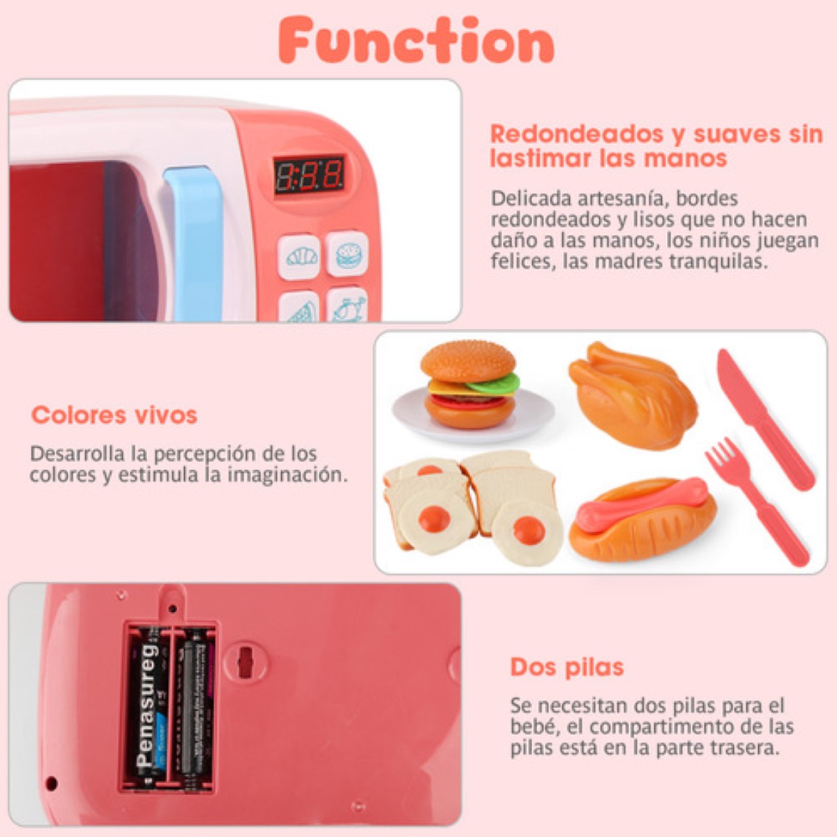 Juego De Cocina Juguete De Microondas Para Niñas,31 Piezas Rosa