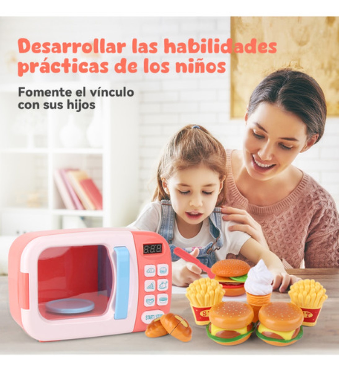 Juego De Cocina Juguete De Microondas Para Niñas,31 Piezas Rosa