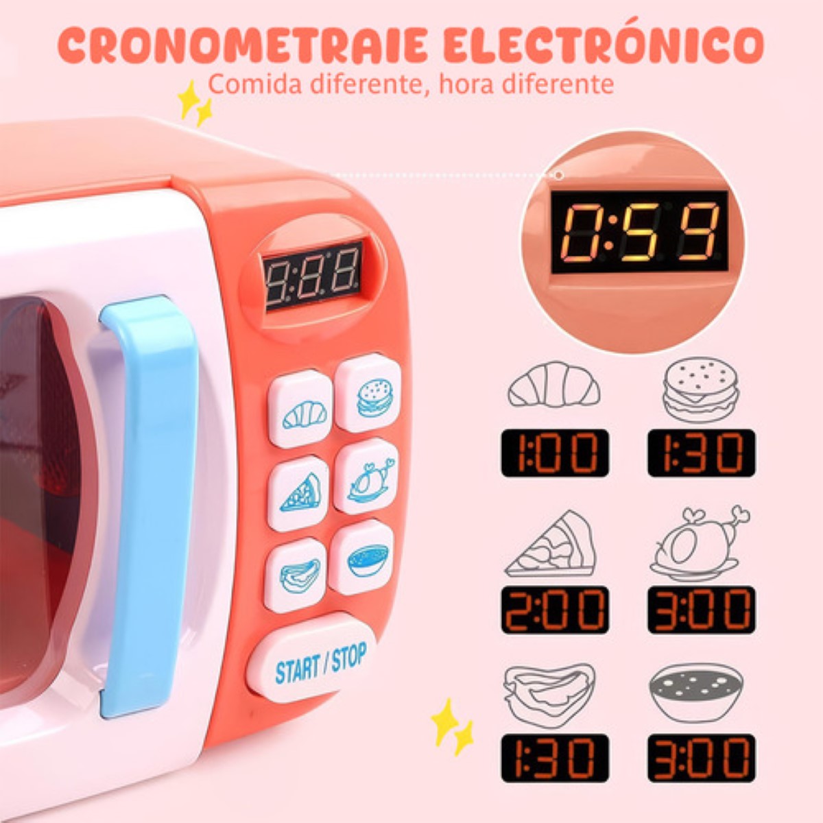 Juego De Cocina Juguete De Microondas Para Niñas,31 Piezas Rosa