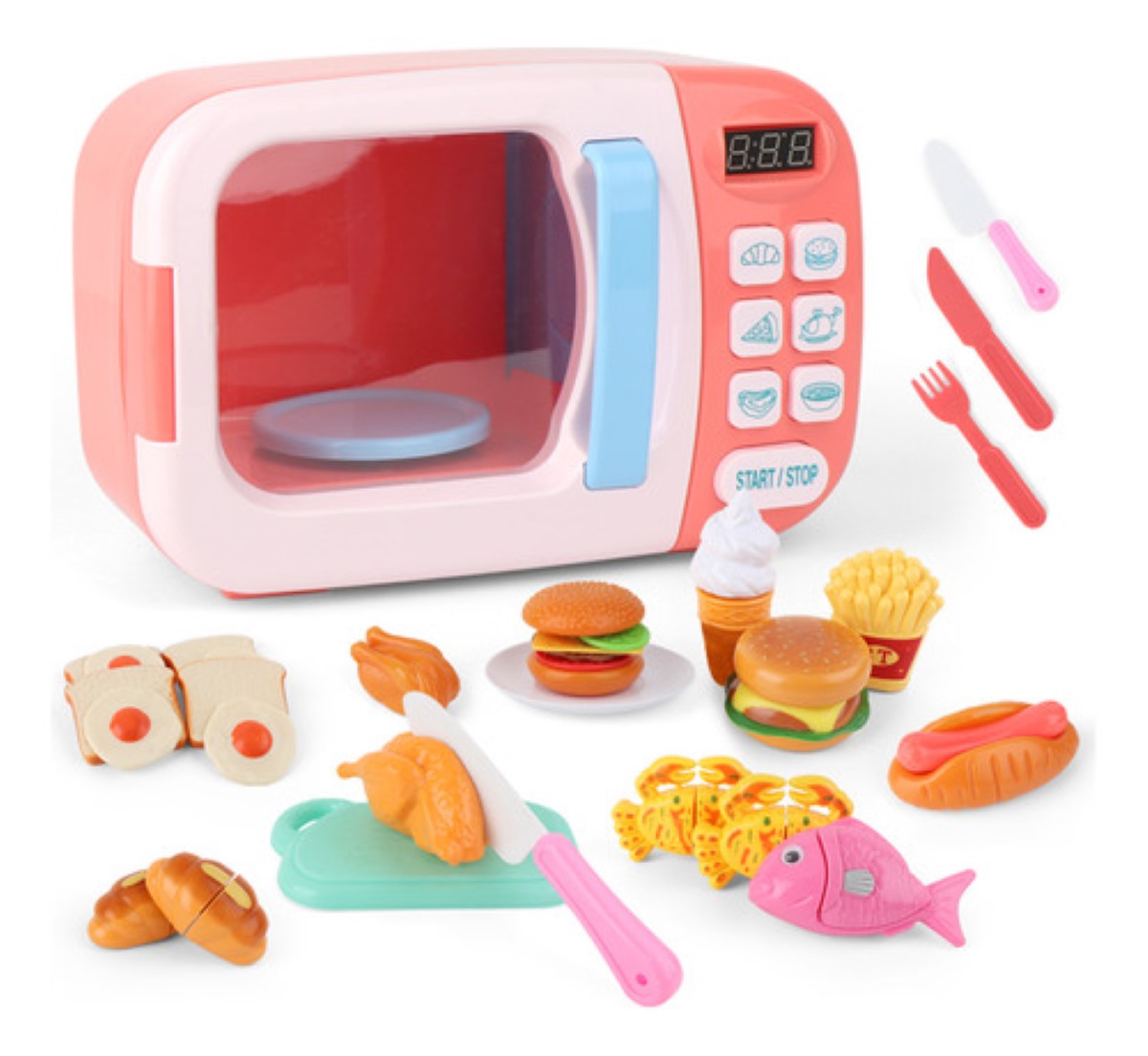 Juego De Cocina Juguete De Microondas Para Niñas,31 Piezas Rosa