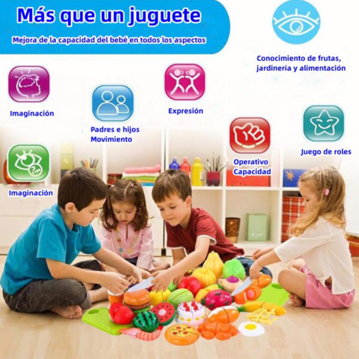 Juego De Juguetes De Frutas Cortadas Para Niños De 48 Pieza Canasto Rosa