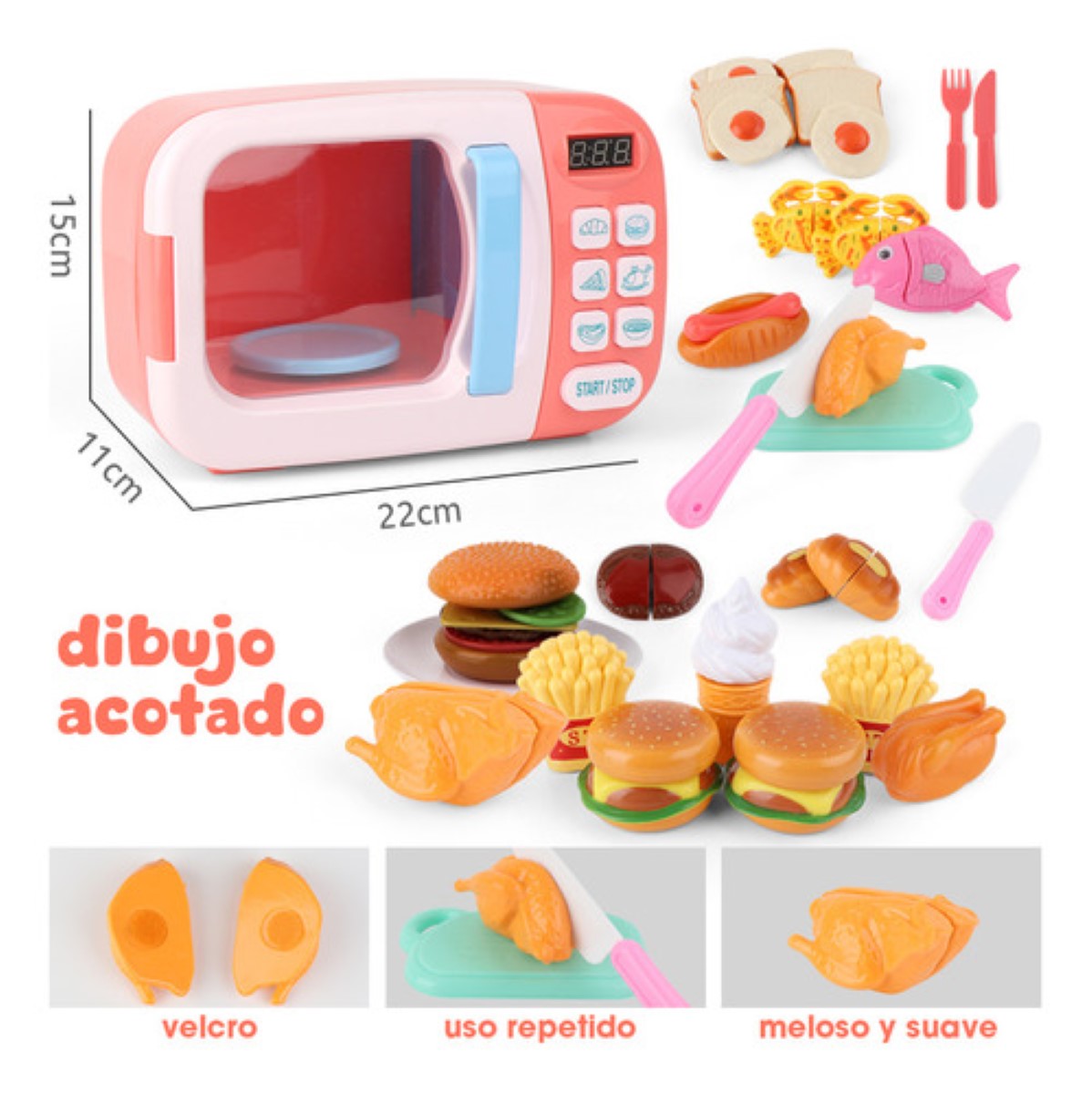 Juego De Cocina Juguete De Microondas Para Niñas,31 Piezas Rosa