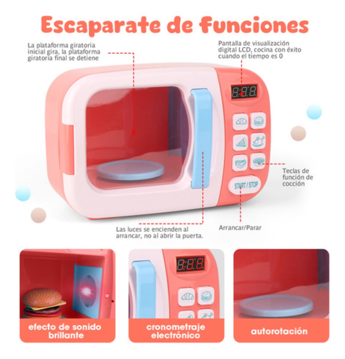 Juego De Cocina Juguete De Microondas Para Niñas,31 Piezas Rosa