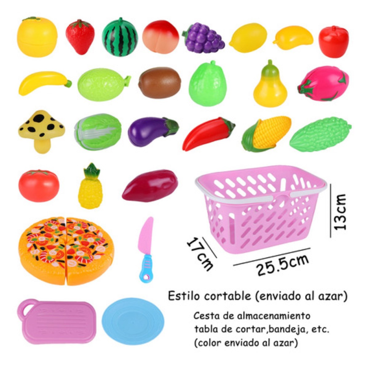 Juego De Juguetes De Frutas Cortadas Para Niños De 48 Pieza Canasto Rosa