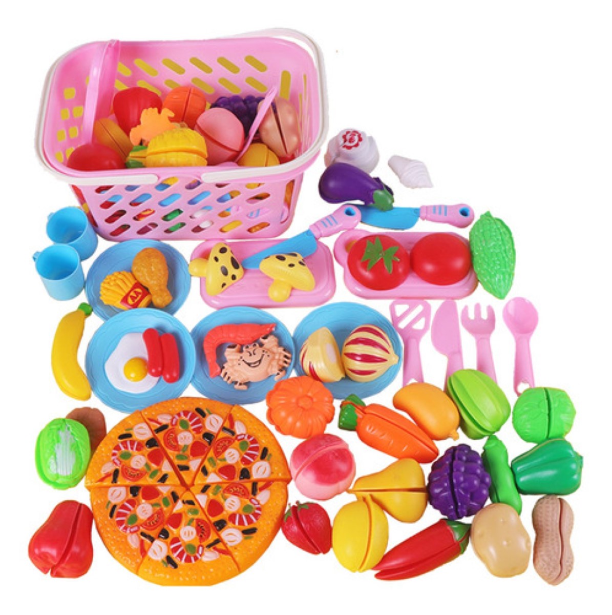 Juego De Juguetes De Frutas Cortadas Para Niños De 48 Pieza Canasto Rosa