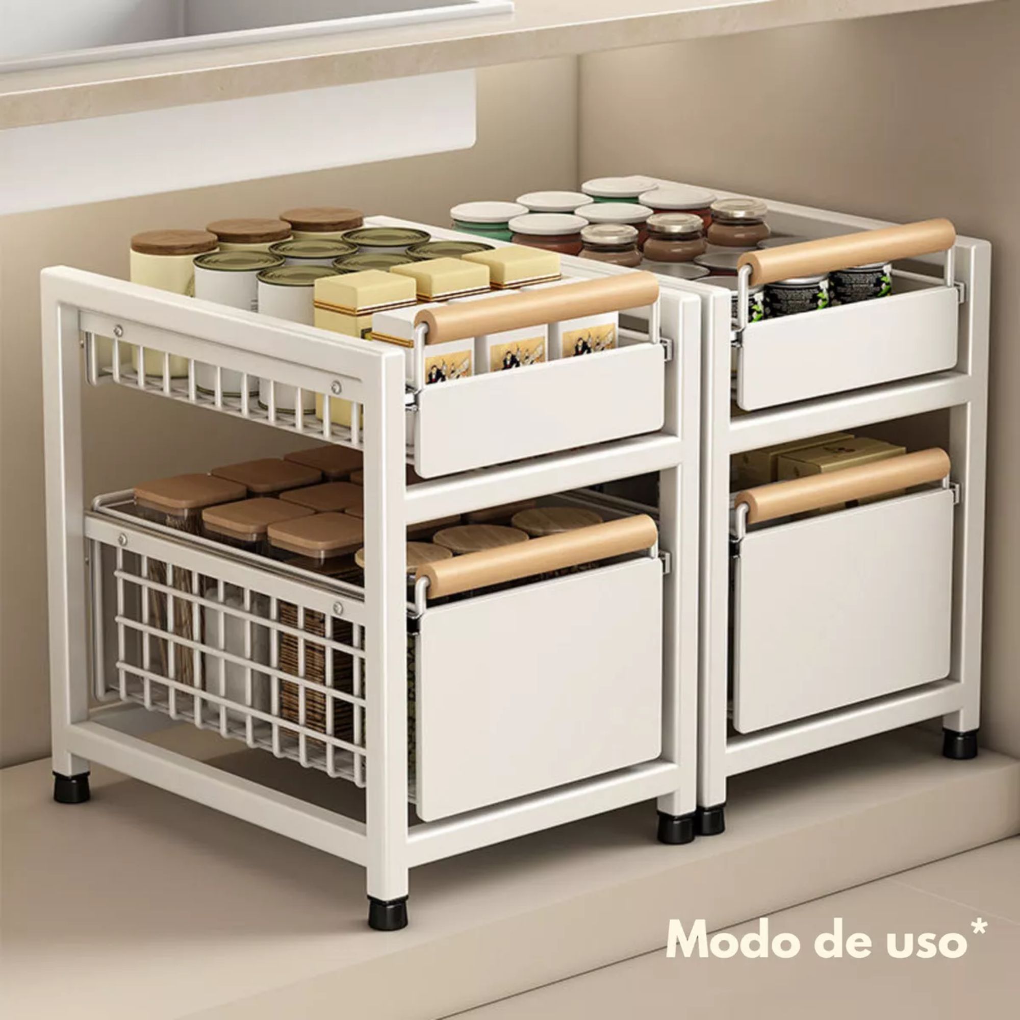 Gabinete Organizador Deslizable Doble Nivel Para Cocina Estante de Almacenaje Color Gris Obscuro  para cocina