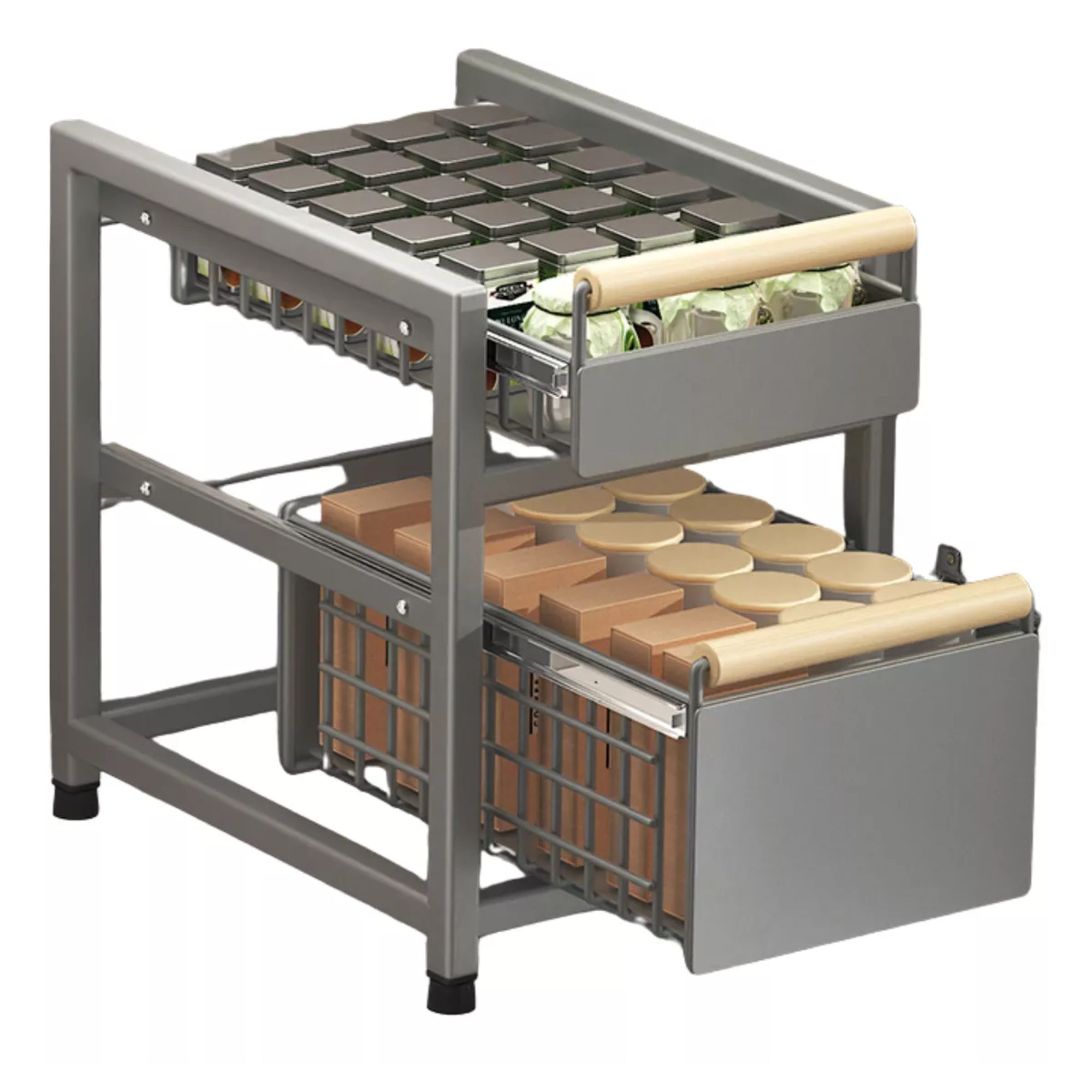 Gabinete Organizador Deslizable Doble Nivel Para Cocina Estante de Almacenaje Color Gris Obscuro  para cocina