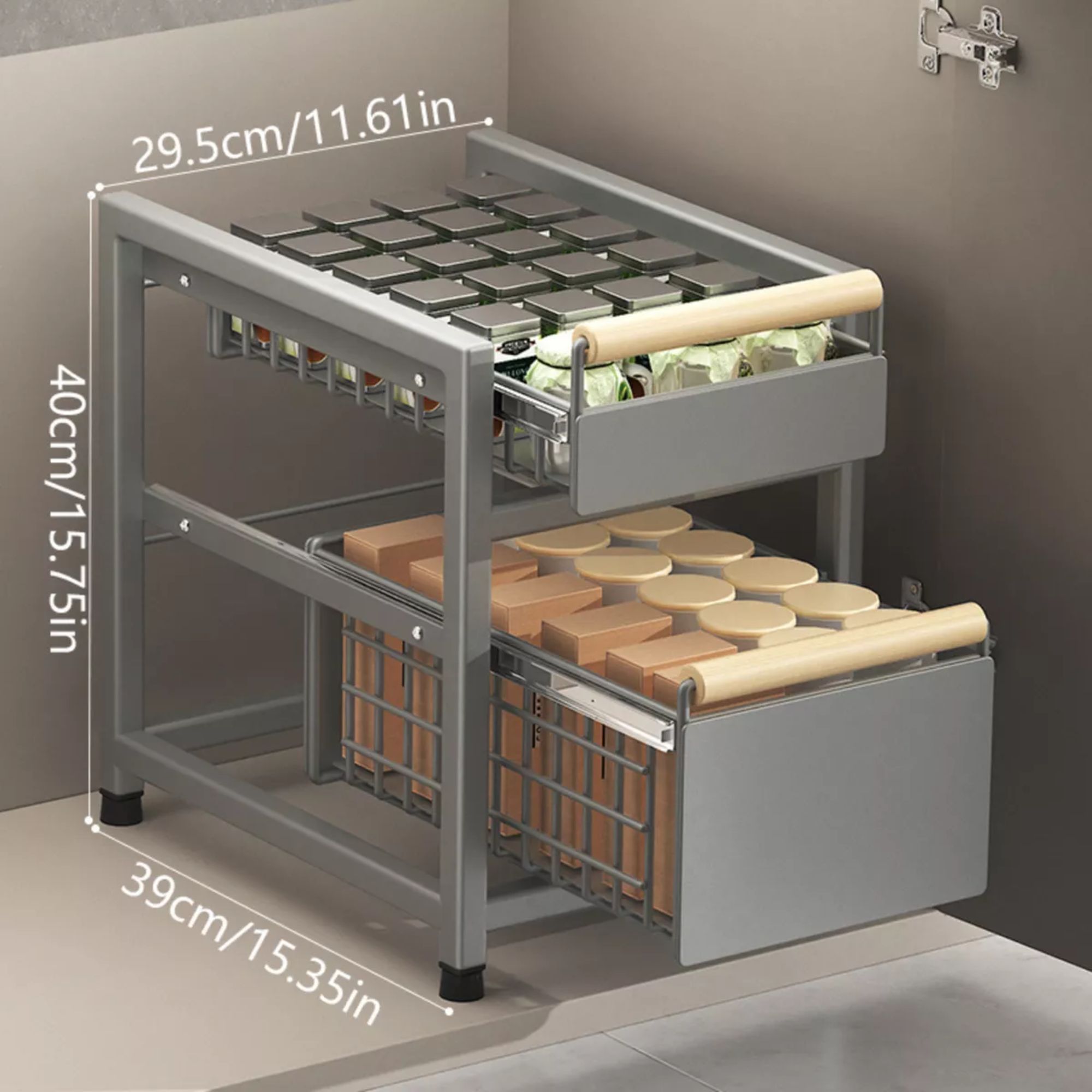 Gabinete Organizador Deslizable Doble Nivel Para Cocina Estante de Almacenaje Color Gris Obscuro  para cocina