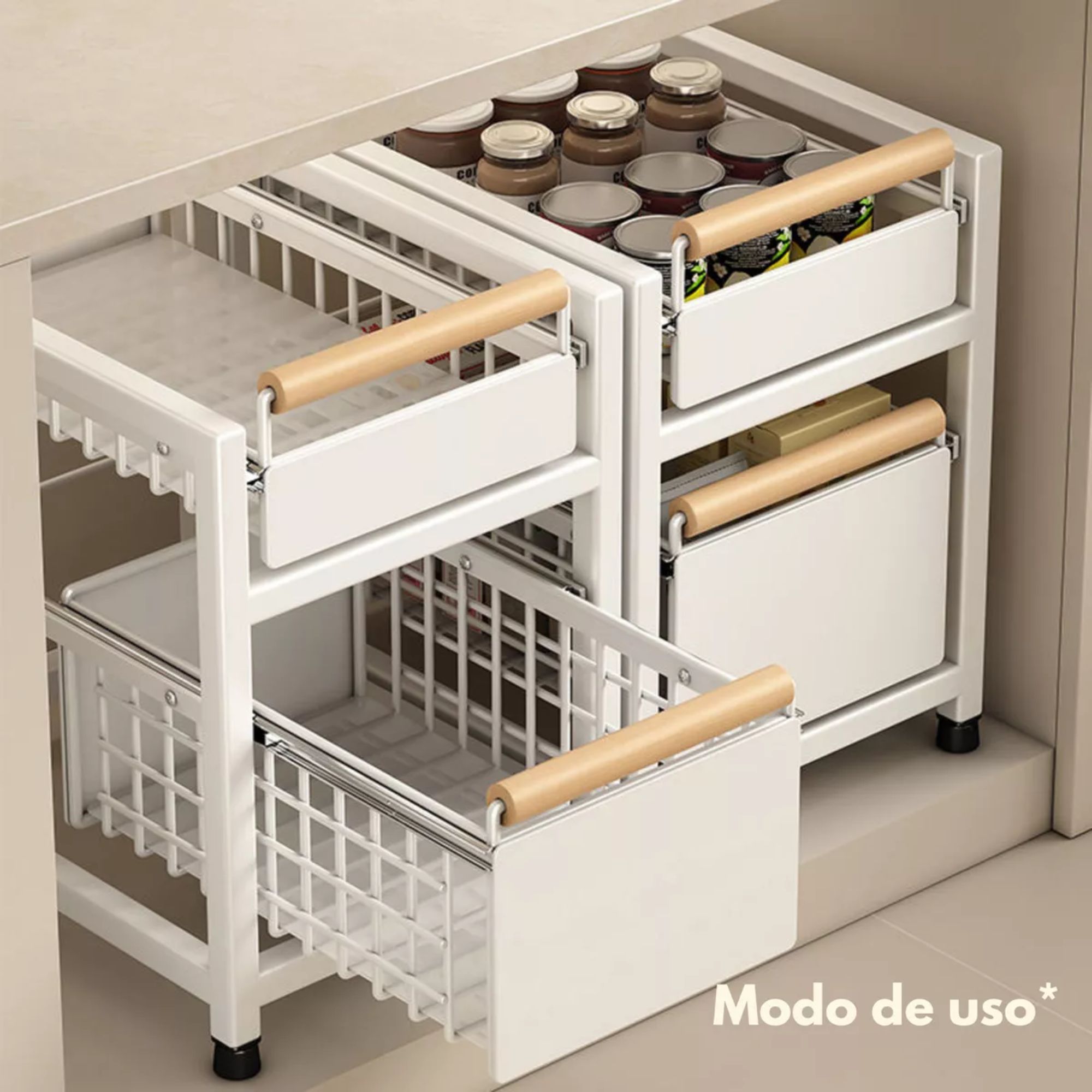 Gabinete Organizador Deslizable Doble Nivel Para Cocina Estante de Almacenaje Color Gris Obscuro  para cocina