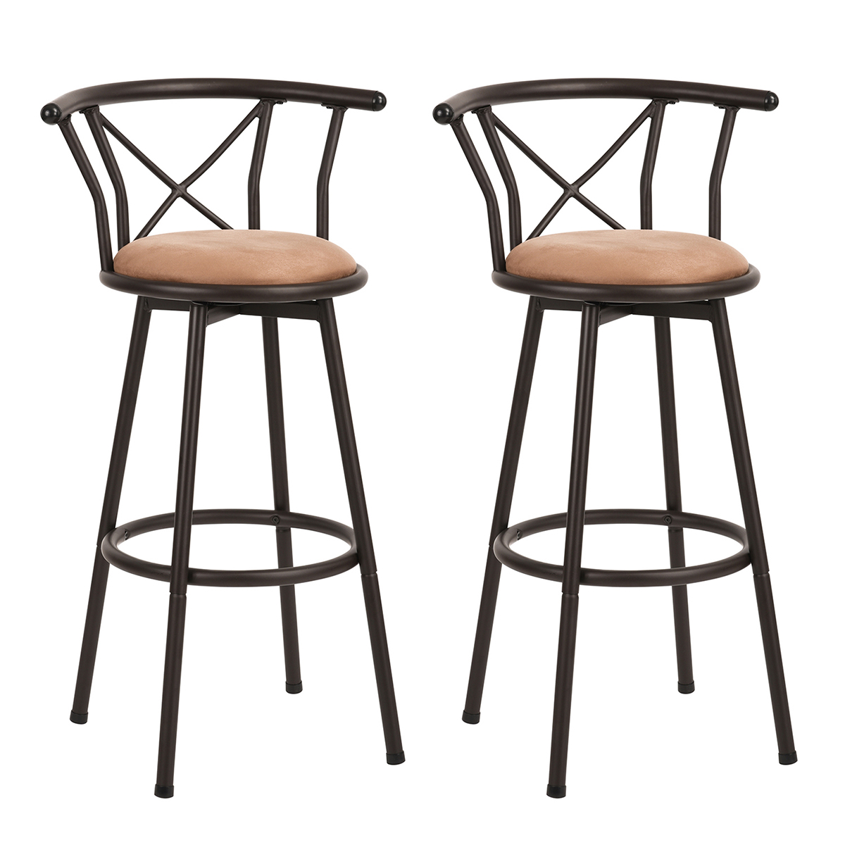 Set 2 Bancos Altos Respaldo Giratorios Para Barra Cocina Bar