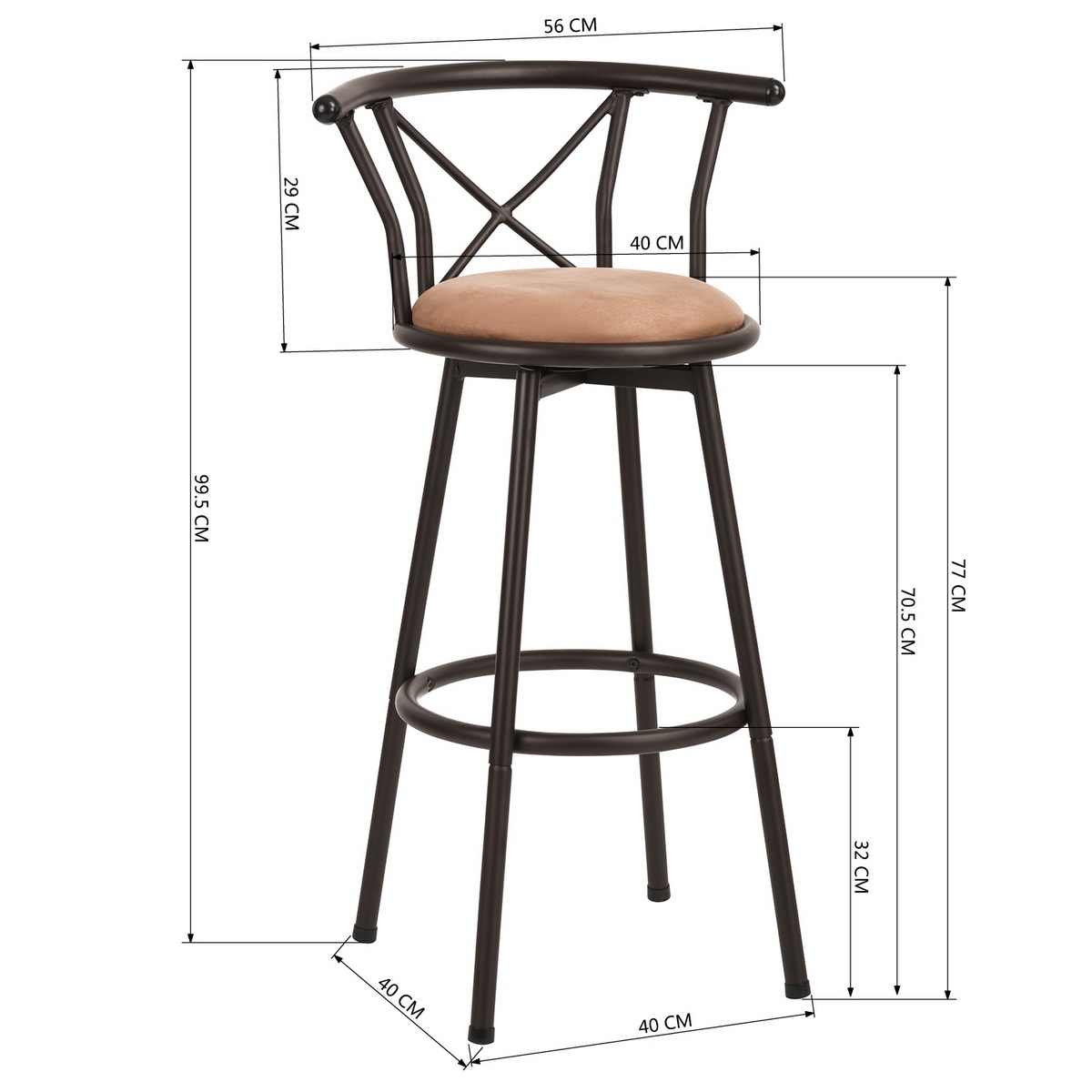 Set 2 Bancos Altos Respaldo Giratorios Para Barra Cocina Bar