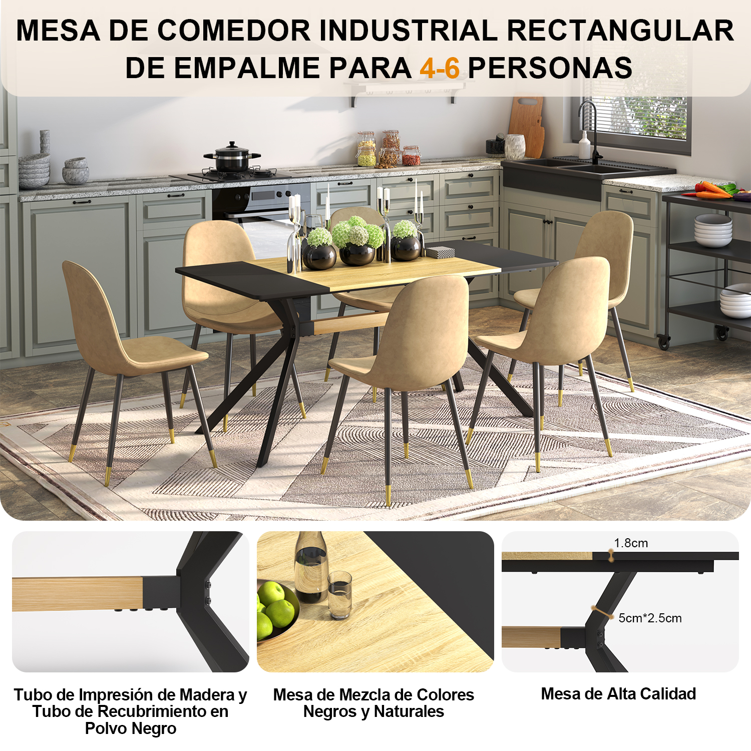 Mesa Comedor Industrial Minimalista 6 Personas 160 X 90 Cm