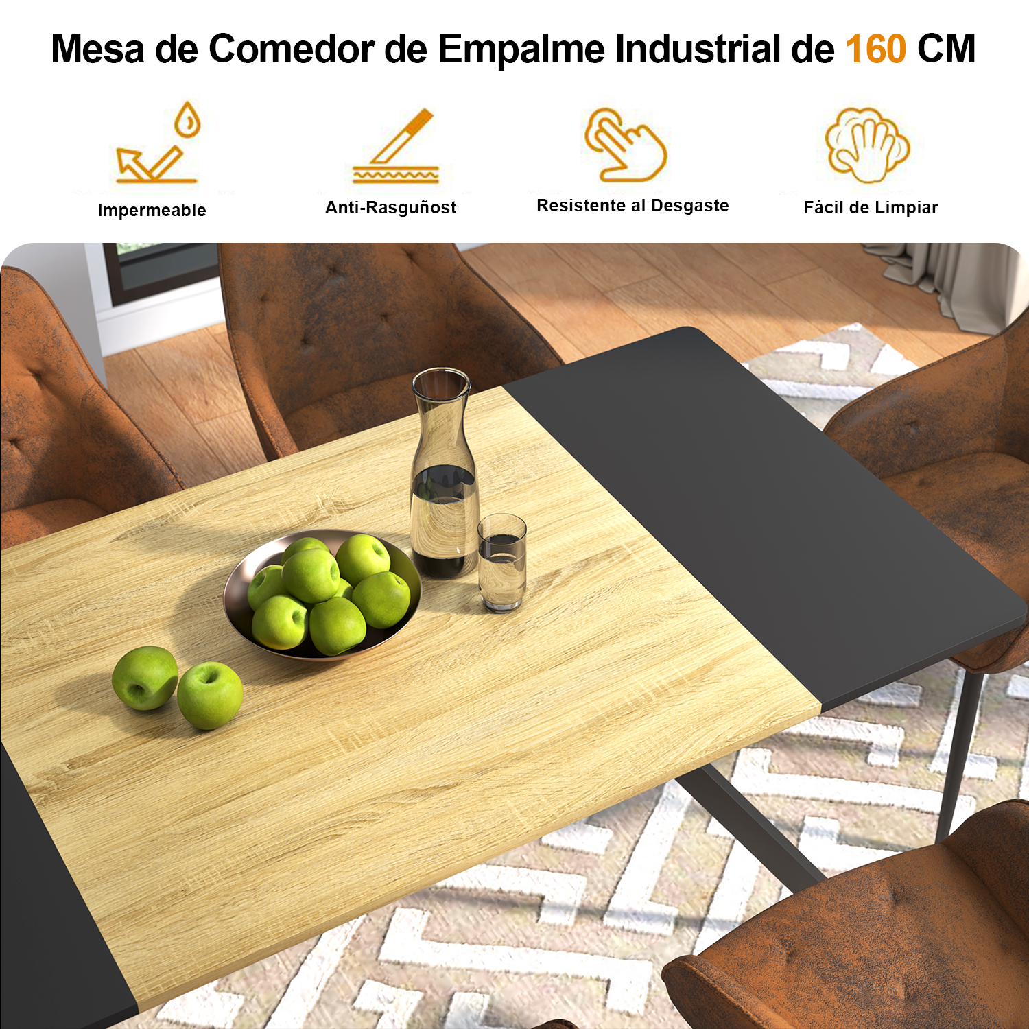 Mesa Comedor Industrial Minimalista 6 Personas 160 X 90 Cm