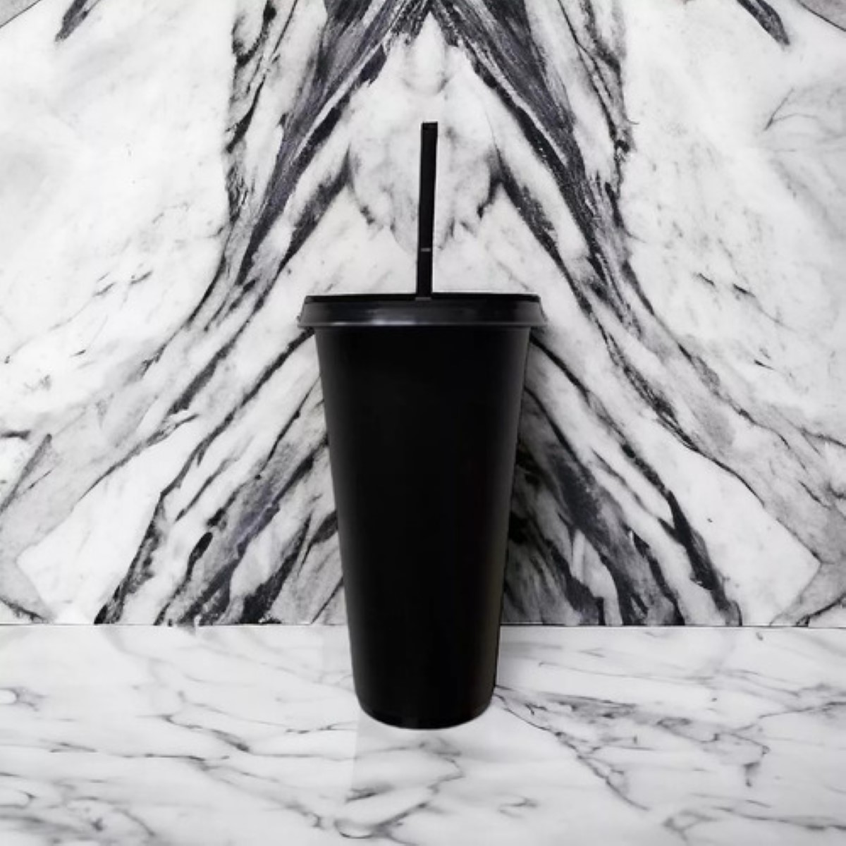 10 Vasos Negros Reutilizables Con Tapa Y Pajita negro 