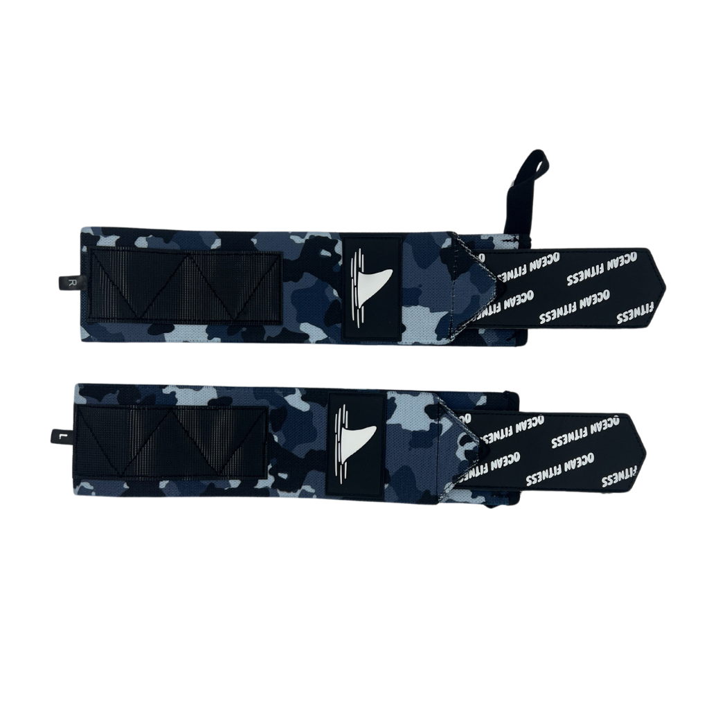 Muñequeras Deportivas para Pesas Ocean Fitness Ajustables Elásticas Camuflaje Gris Ocean Wrist