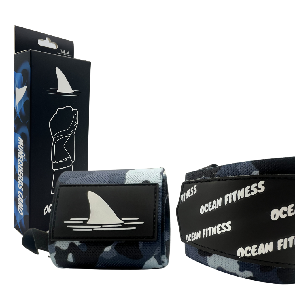 Muñequeras Deportivas para Pesas Ocean Fitness Ajustables Elásticas Camuflaje Gris Ocean Wrist