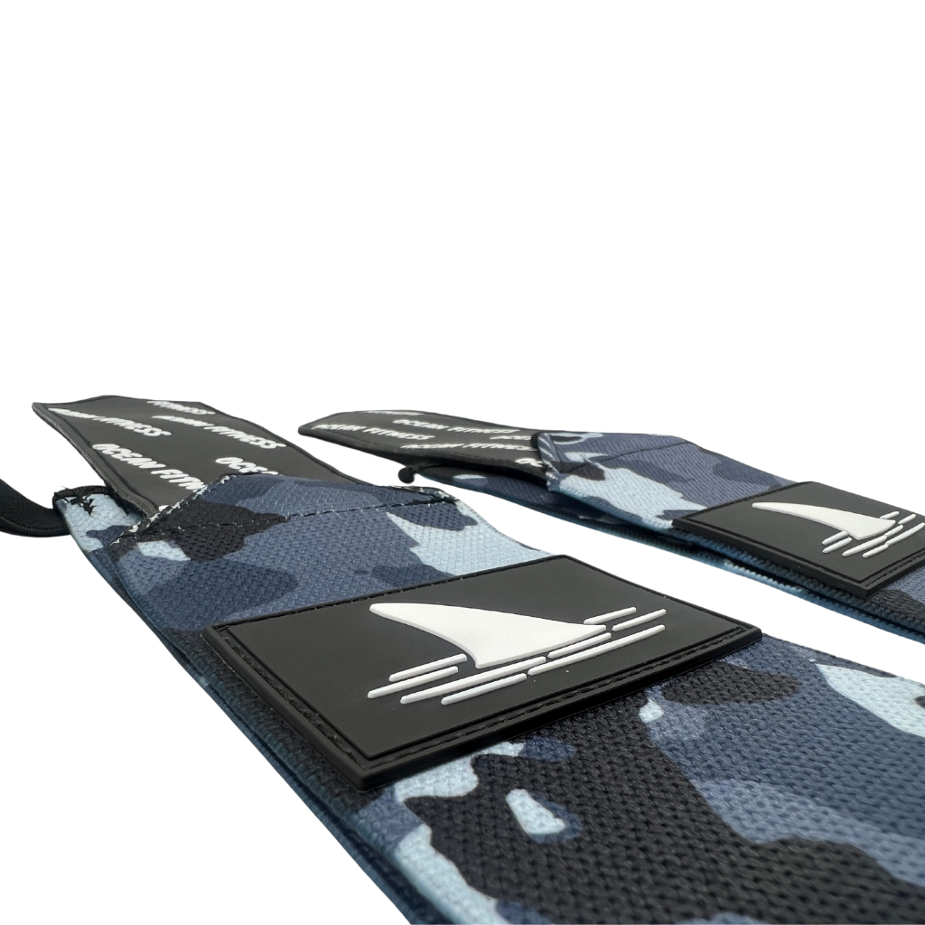 Muñequeras Deportivas para Pesas Ocean Fitness Ajustables Elásticas Camuflaje Gris Ocean Wrist