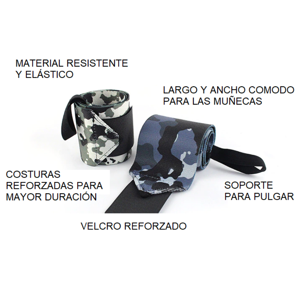 Muñequeras Deportivas para Pesas Ocean Fitness Ajustables Elásticas Camuflaje Gris Ocean Wrist