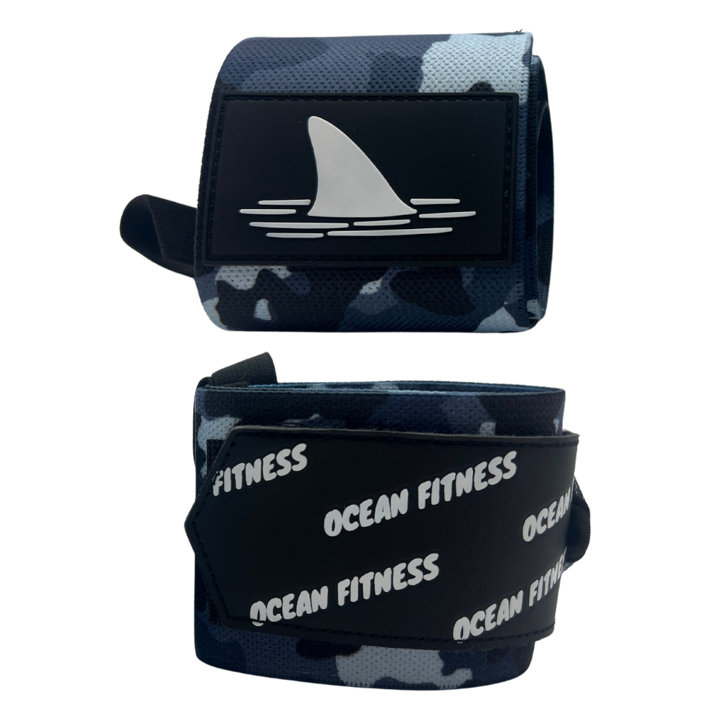 Muñequeras Deportivas para Pesas Ocean Fitness Ajustables Elásticas Camuflaje Gris Ocean Wrist