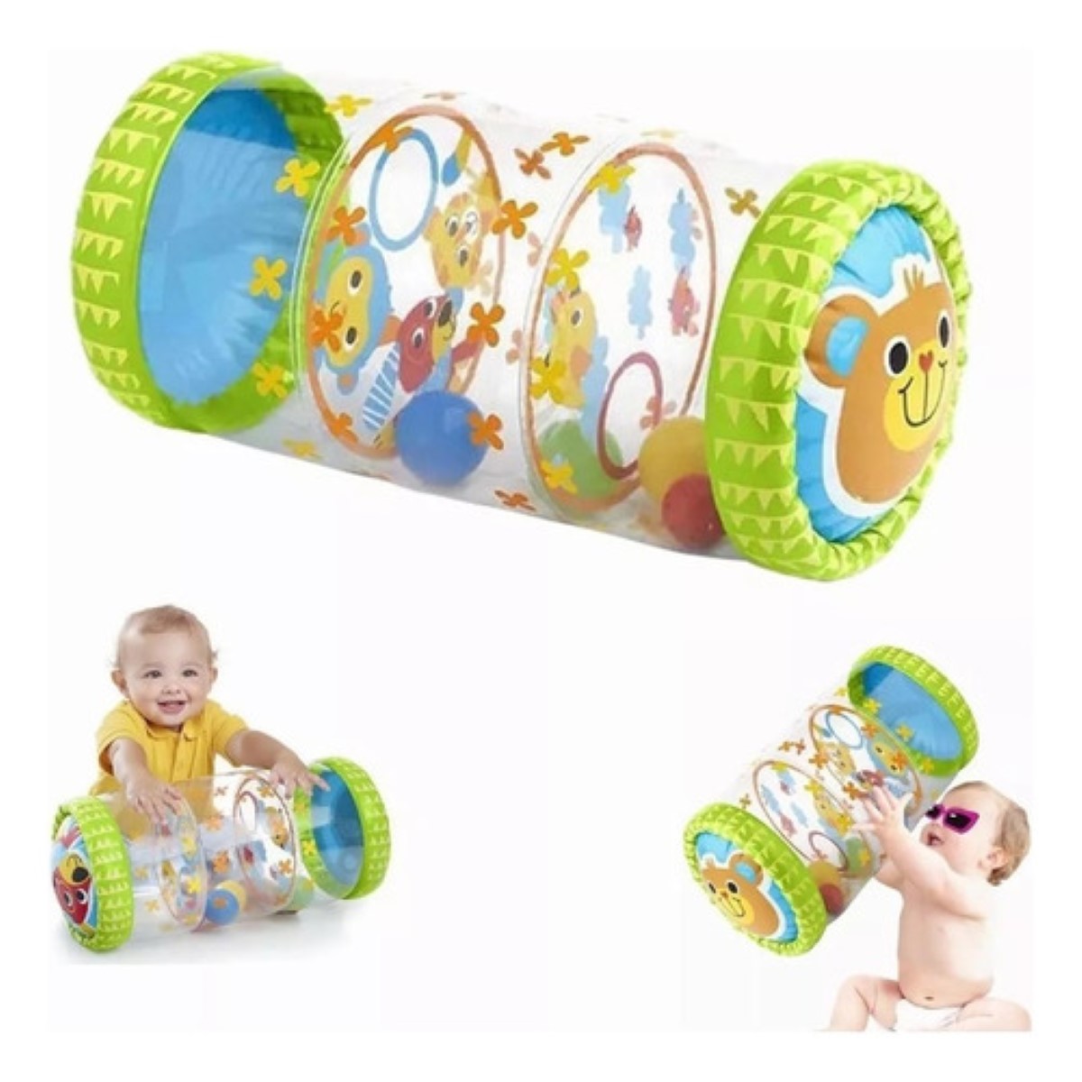 Cilindro Inflable Para Bebé Estimulación de Gateo Verde