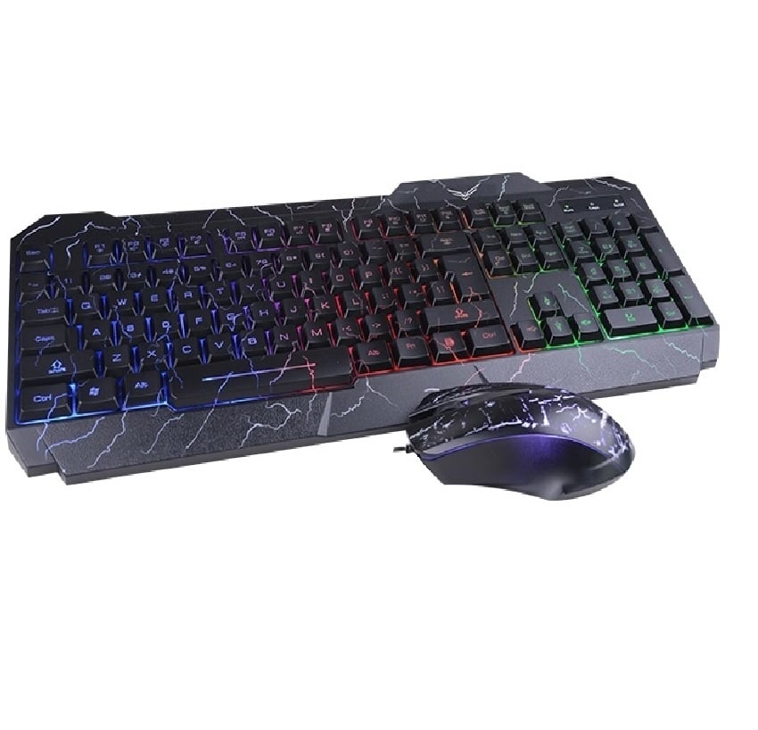 Kit de Teclado y Mouse Naceb Technology Raptor Estándar Negro CABLE USB LED LUZ WINDOWS PC LAP
