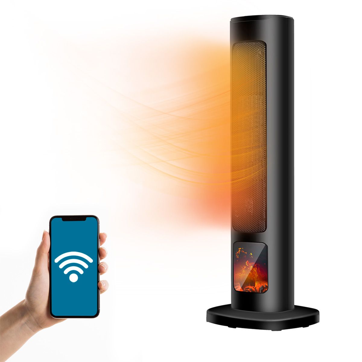 Calefactor de torre y Cafetera wifi Beautifull Home con operación Inteligente y temporizador desde celular 