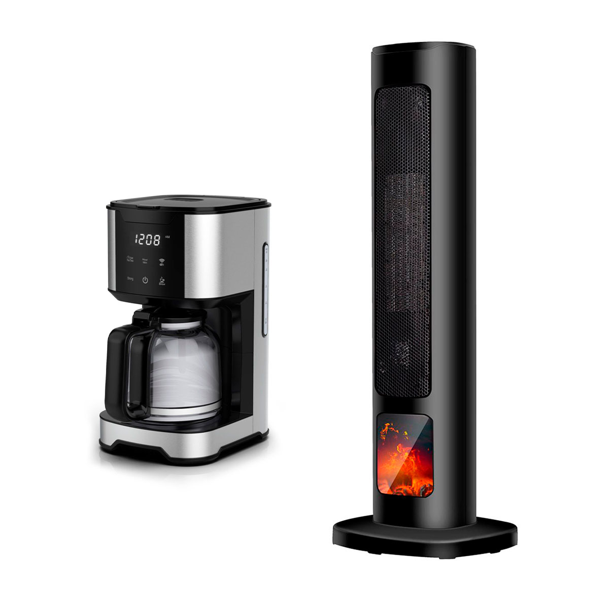 Calefactor de torre y Cafetera wifi Beautifull Home con operación Inteligente y temporizador desde celular 
