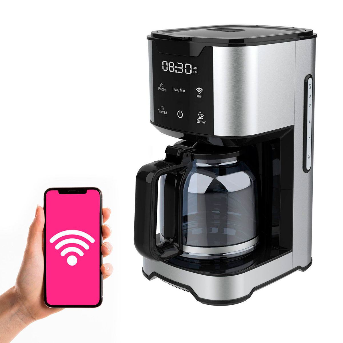 Calefactor de torre y Cafetera wifi Beautifull Home con operación Inteligente y temporizador desde celular 