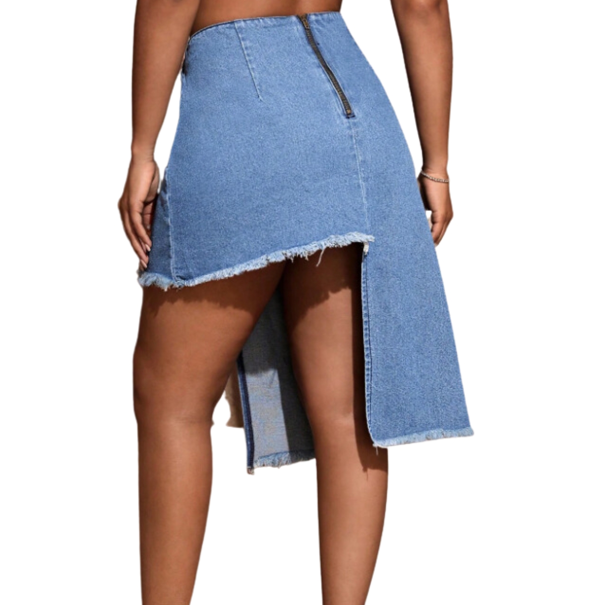 Shein Falda De Mezclilla Sin Dobladillo Bajo Asimétrico