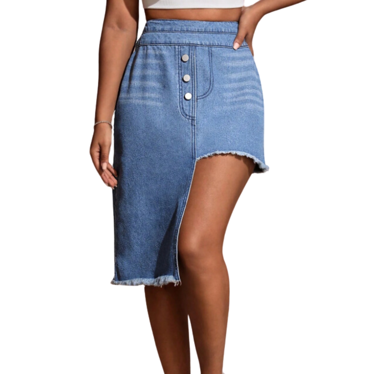 Shein Falda De Mezclilla Sin Dobladillo Bajo Asimétrico