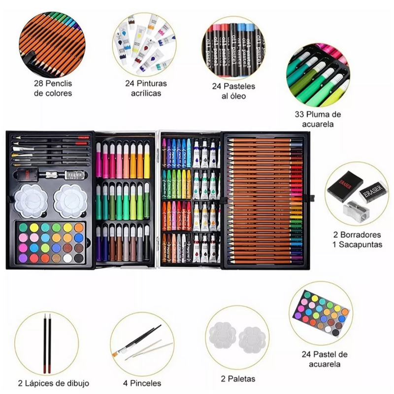 Set De Arte Profesional, Colores Lápices Kit Dibujo 145 pza