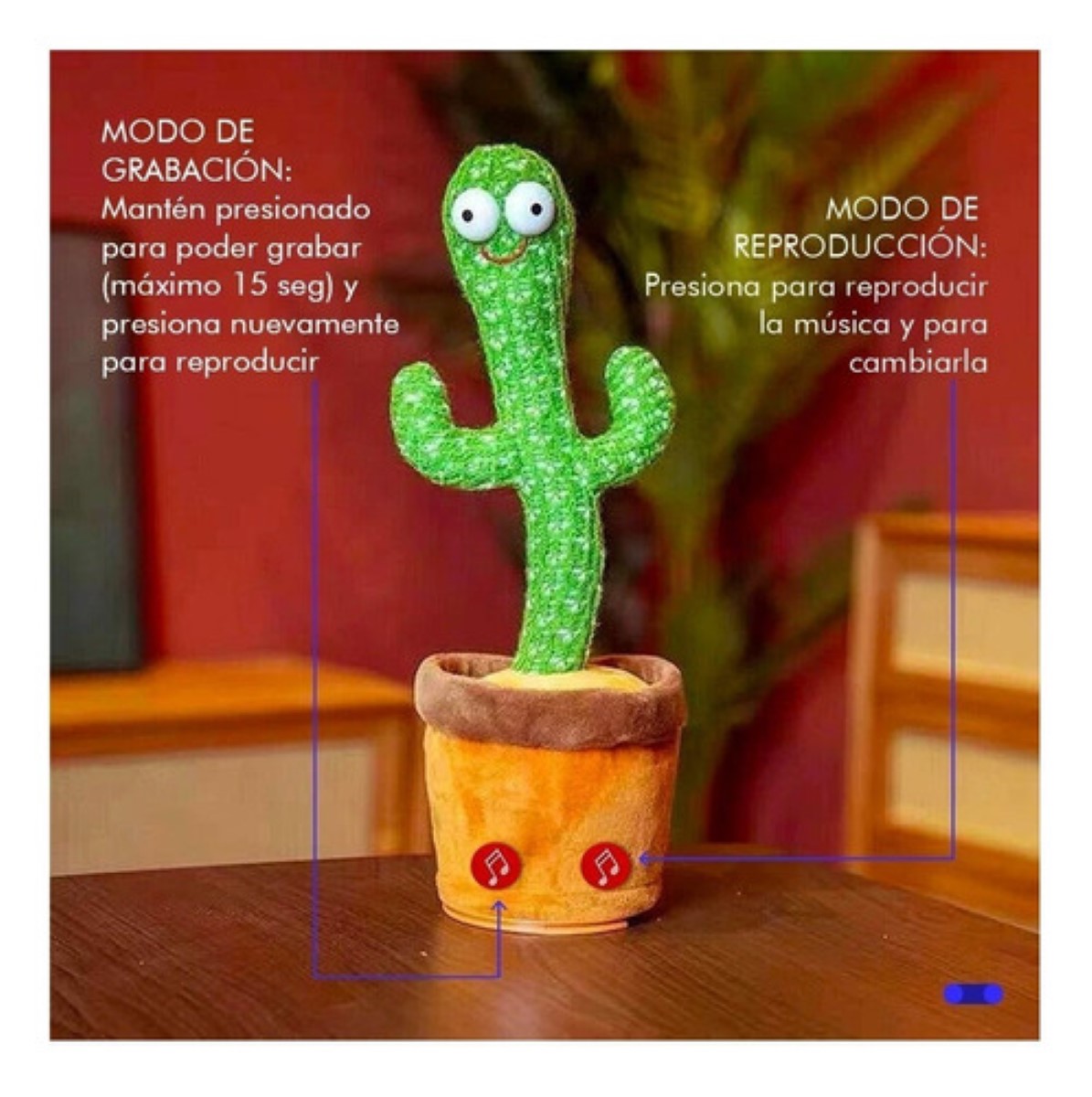 Cactus Bailarín Peluche Felpa Juguete Para Niños Recargable VERDE