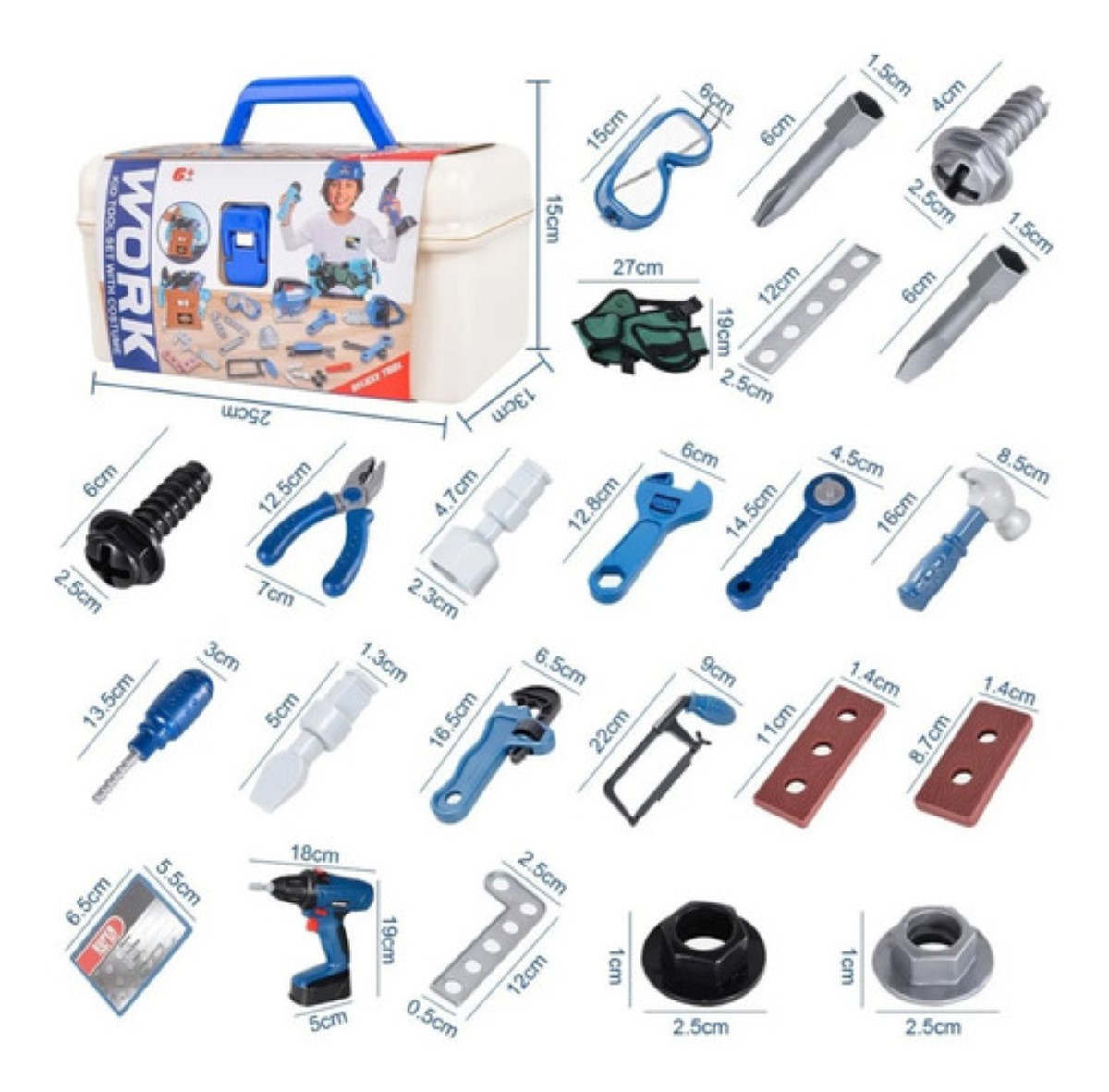 Juguete Herramientas Niño Caja Taladro Infantil Accesorios AZUL