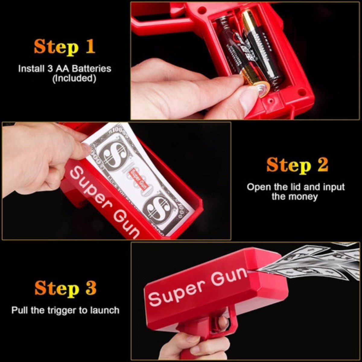 Pistola Lanza Billetes Cash Money Super Gun Juguete Boda