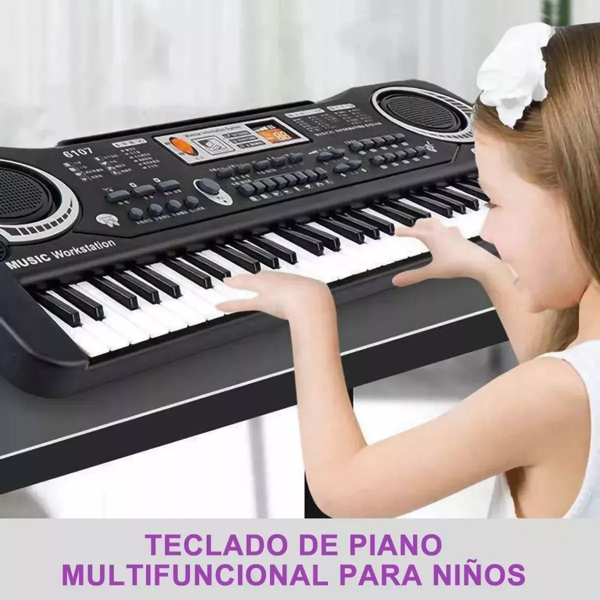 Piano Teclado Musical Para Niños Micrófono 61 Teclas Color Negro