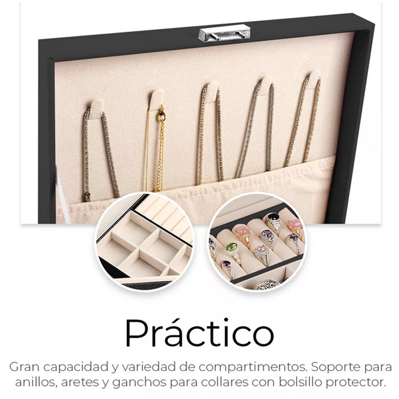 Alhajero Elegante Estuche Organizador De Joyas Con Cerradura Color Negro