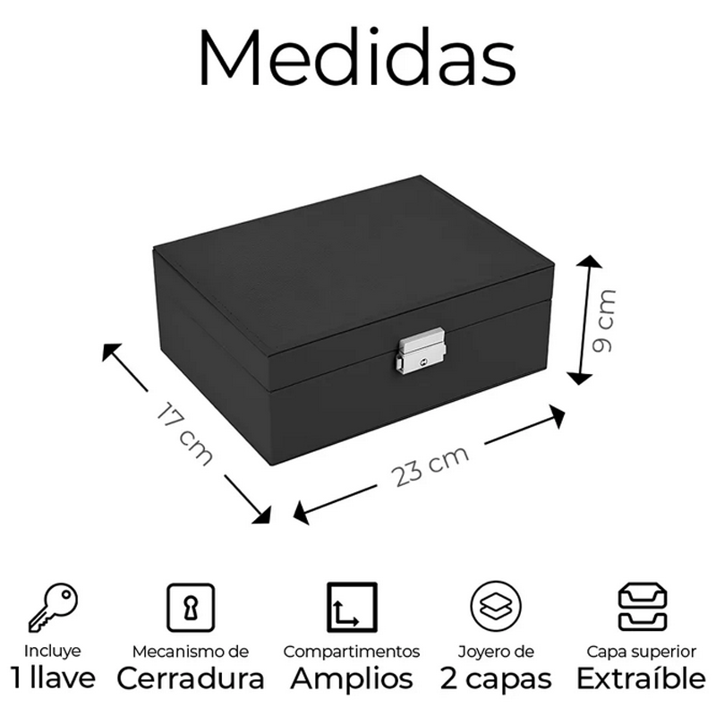 Alhajero Elegante Estuche Organizador De Joyas Con Cerradura Color Negro