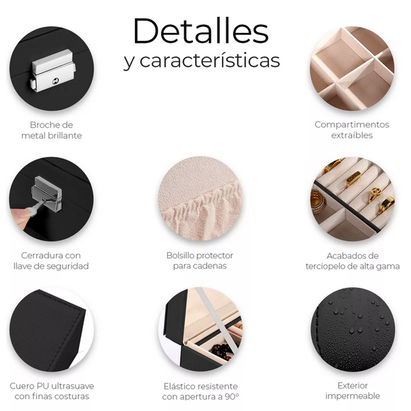Alhajero Elegante Estuche Organizador De Joyas Con Cerradura Color Negro