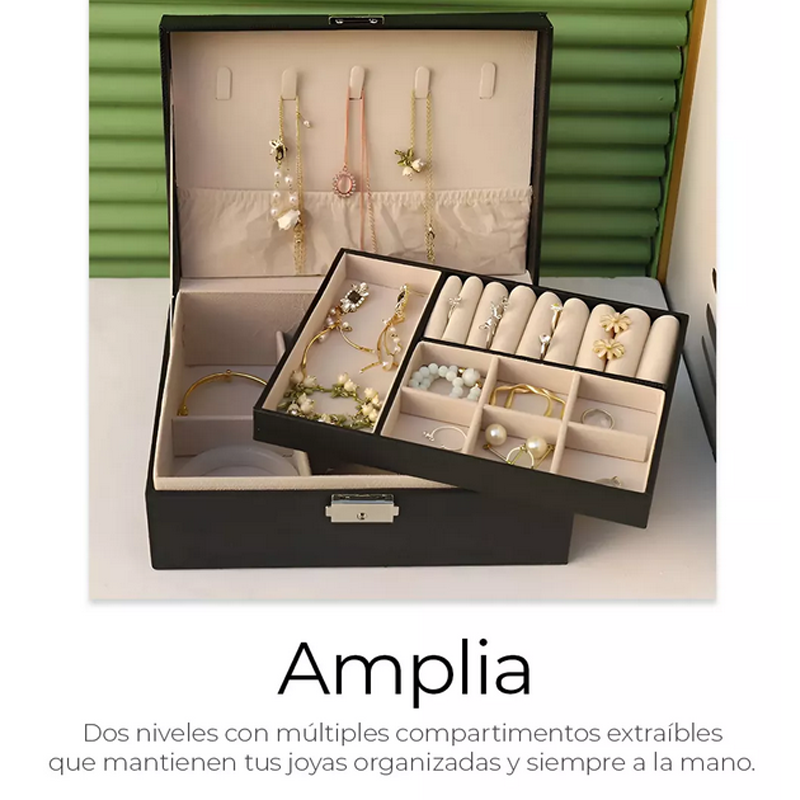 Alhajero Elegante Estuche Organizador De Joyas Con Cerradura Color Negro