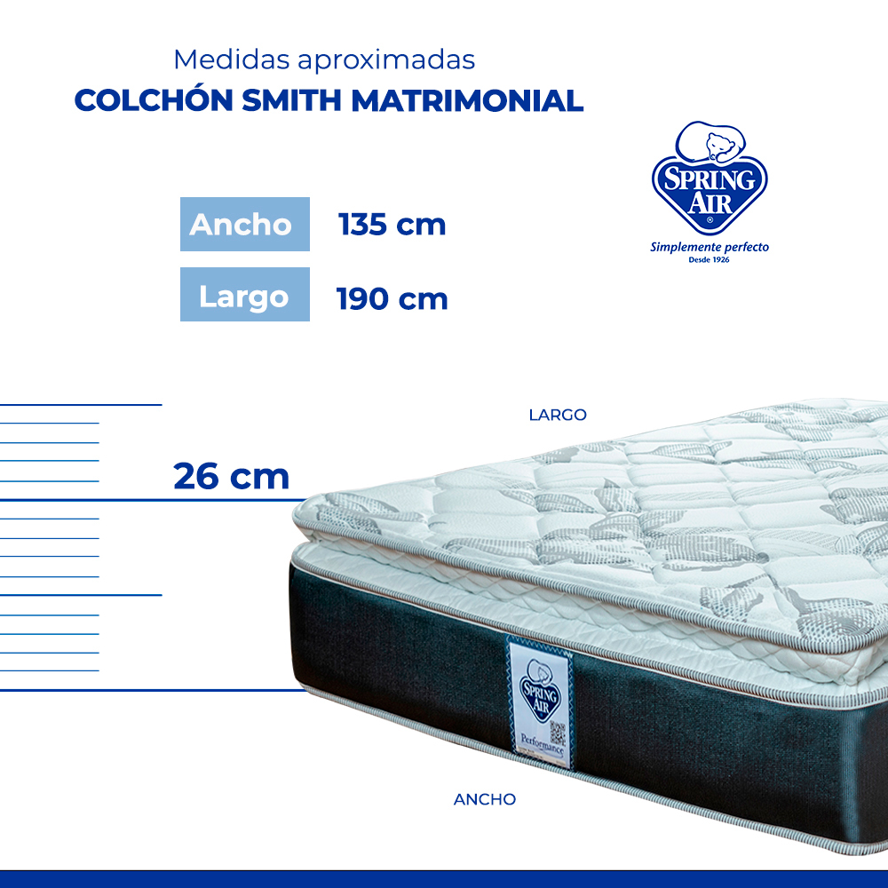 Colchón Matrimonial Spring Air Smith + Almohadas 