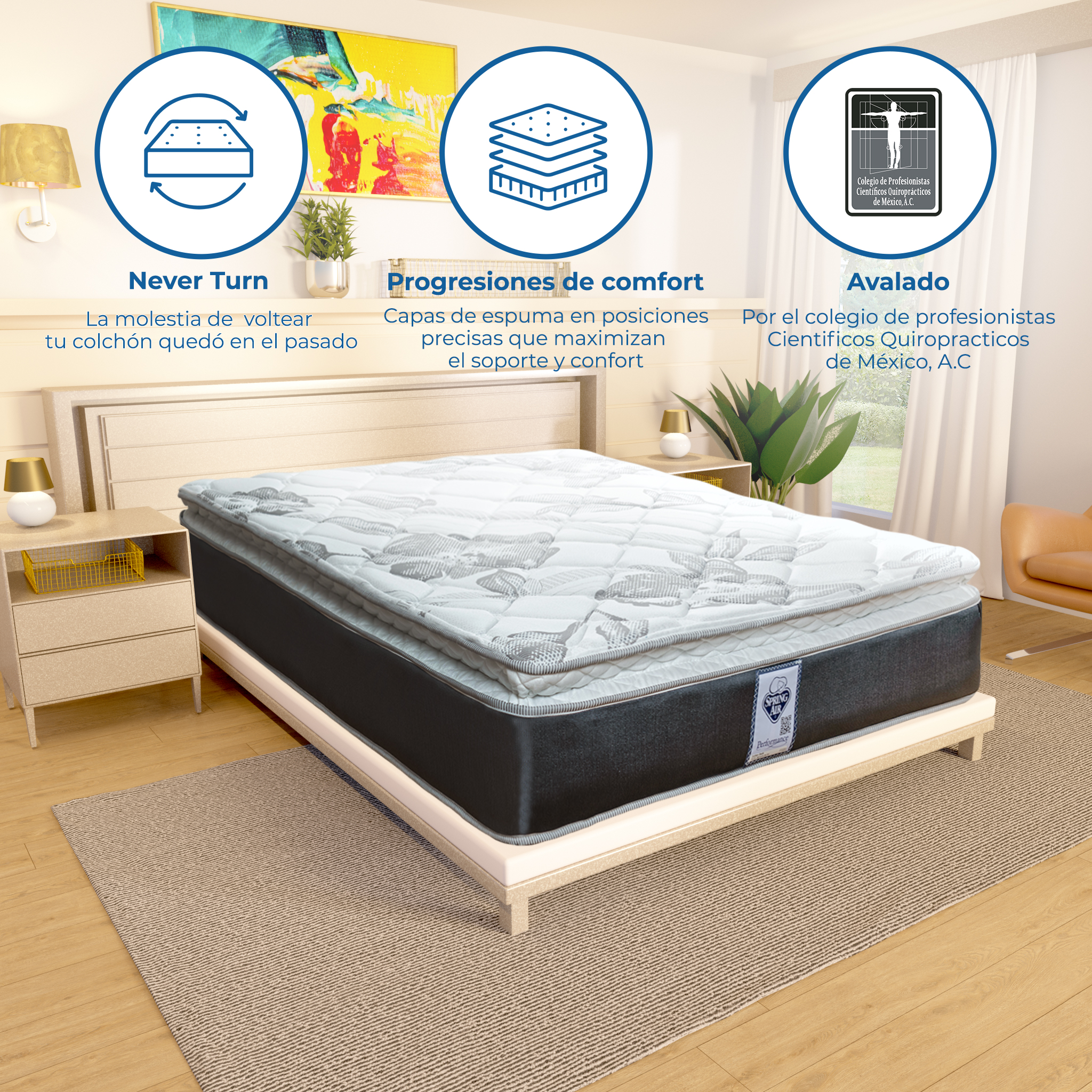 Colchón Matrimonial Spring Air Smith + Almohadas 