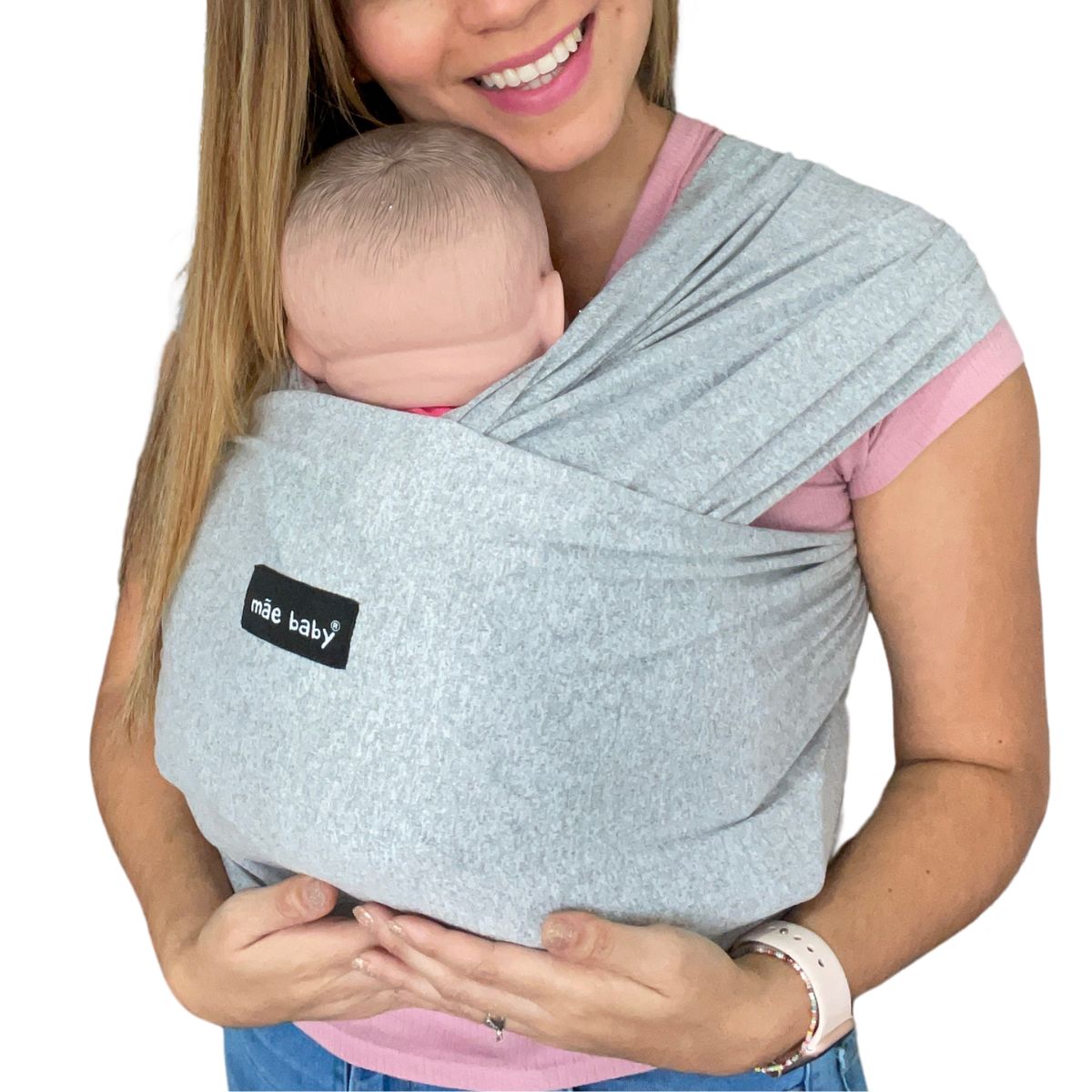Mãe Baby Fular Ergonómico para Bebé | Portabebé | Fular 100% | Hasta 10Kg | Baby Wrap | Color Gris Plata, 1 Pieza