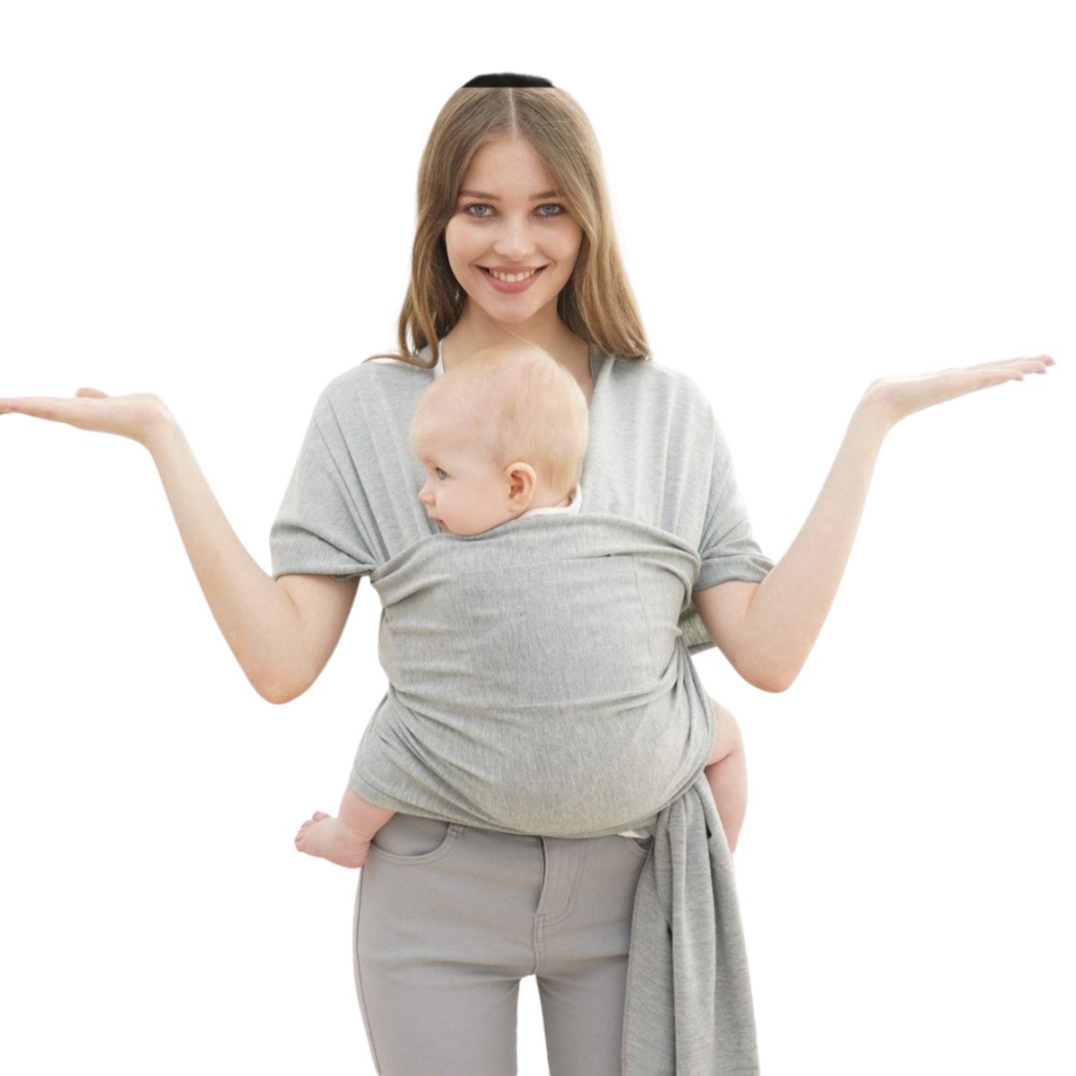 Mãe Baby Fular Ergonómico para Bebé | Portabebé | Fular 100% | Hasta 10Kg | Baby Wrap | Color Gris Plata, 1 Pieza