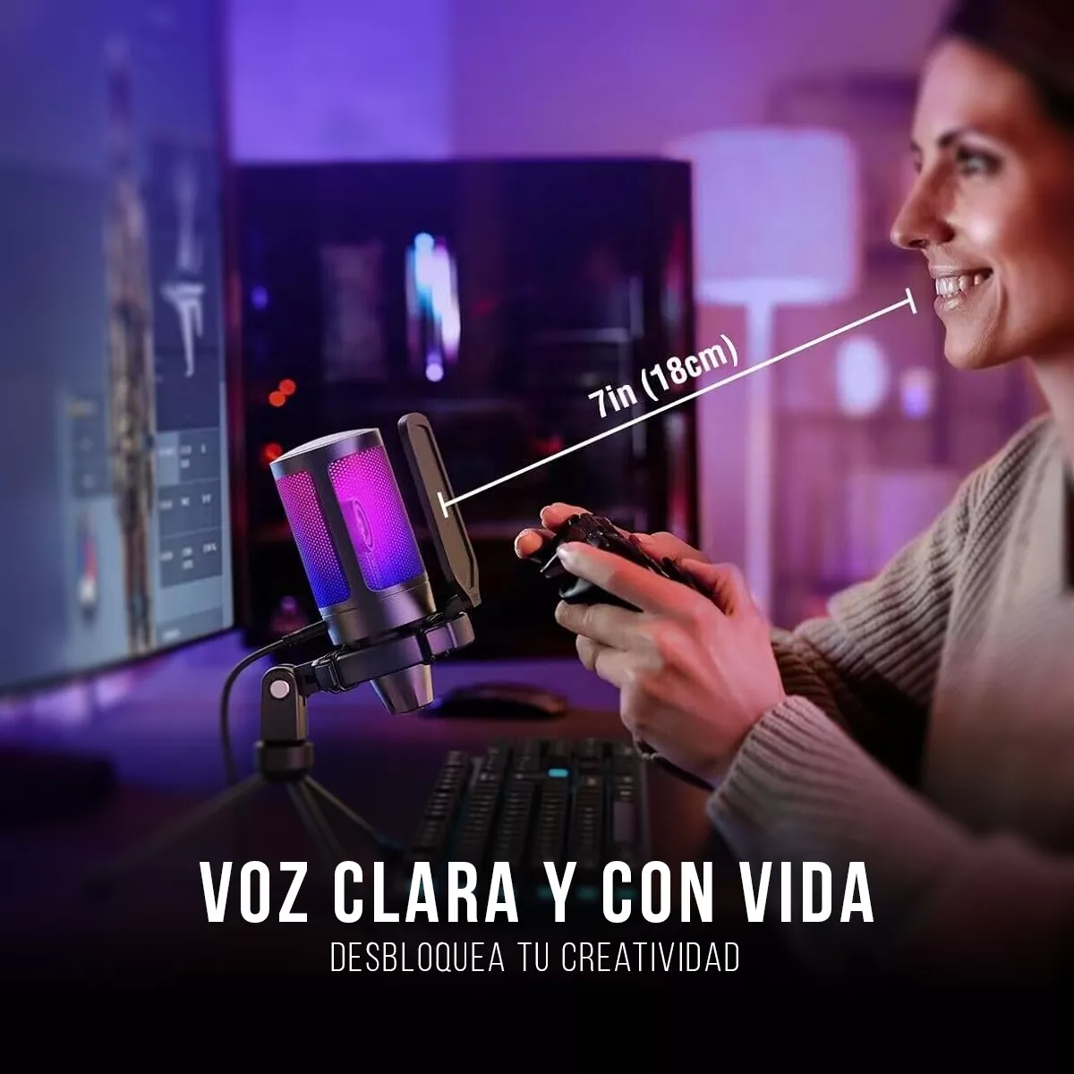 Micrófono Para Juegos Fifine Modelo A6V RGB, Gamer, podcast